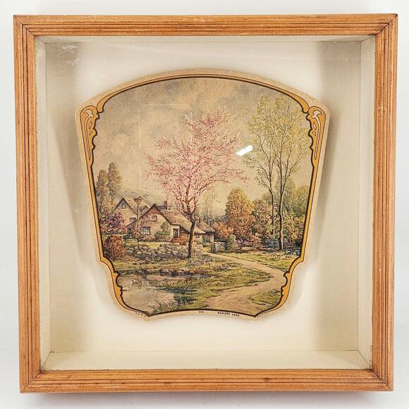 Vintage Antique Advertising Fan framed in shadow box Memory Lane